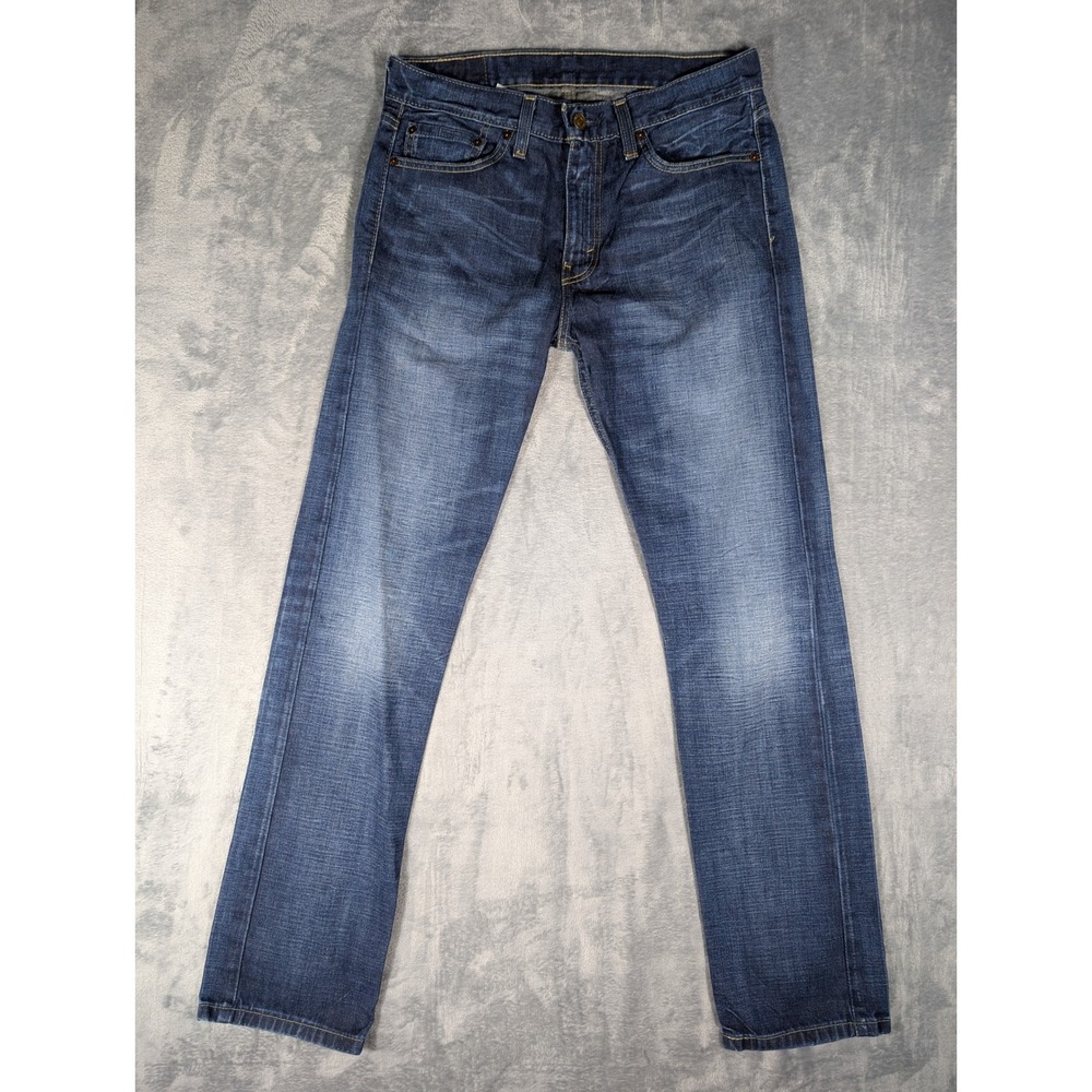 Levis 513 Mens 31x32 Slim Straight Jeans Dark Indigo Blue Denim Casual Mid Rise